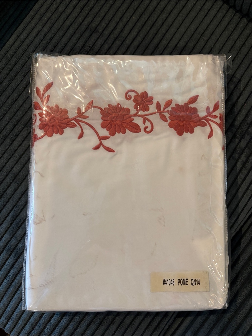 Garnet Hill White Pillowcase with Red Floral Embroidery